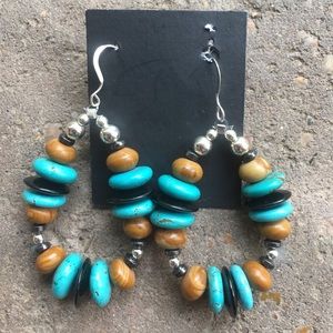 Sterling, onyx, turquoise, and jasper earrings